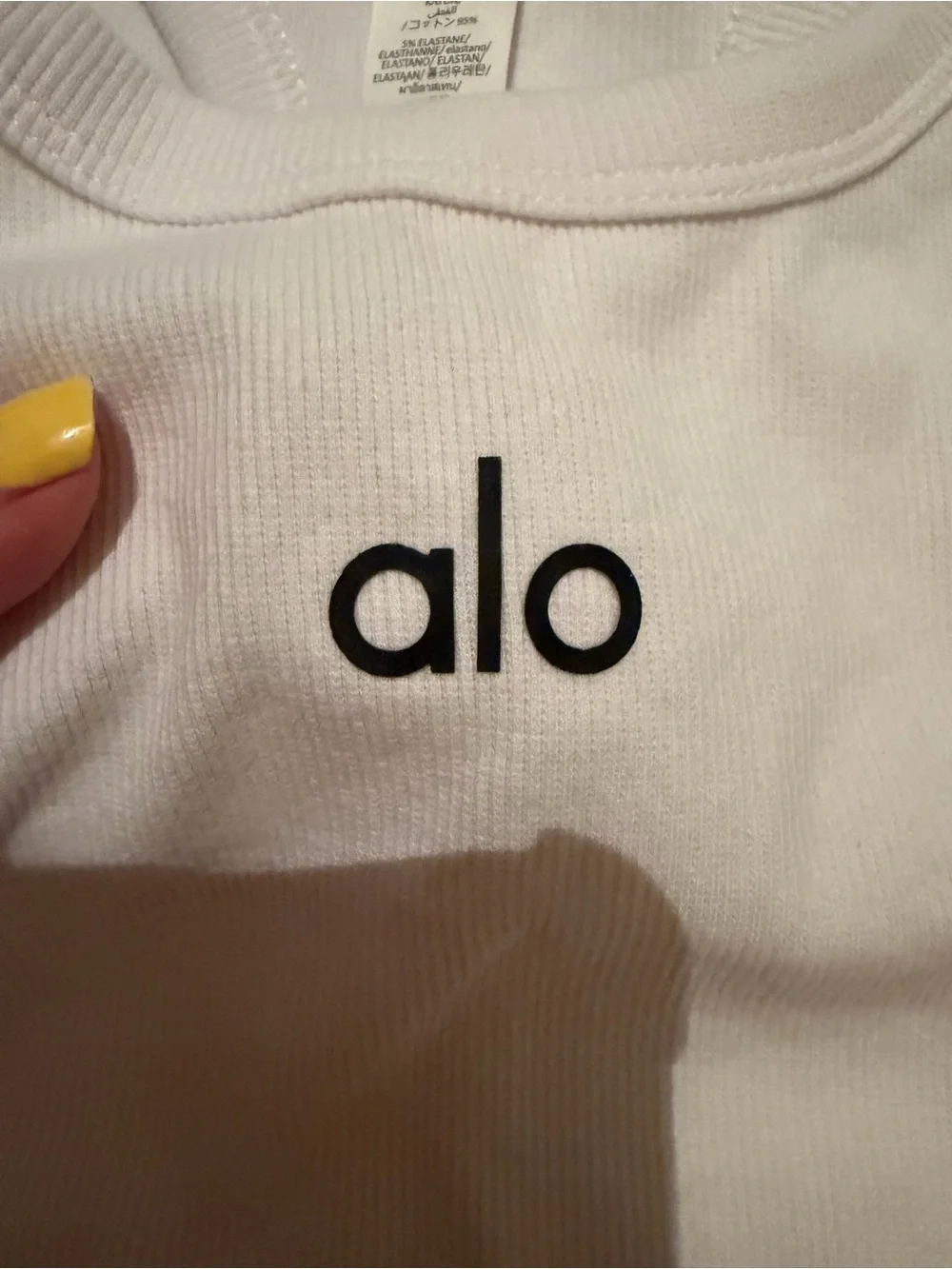 ALO Yoga White Ribbed High-Neck Crop Tank